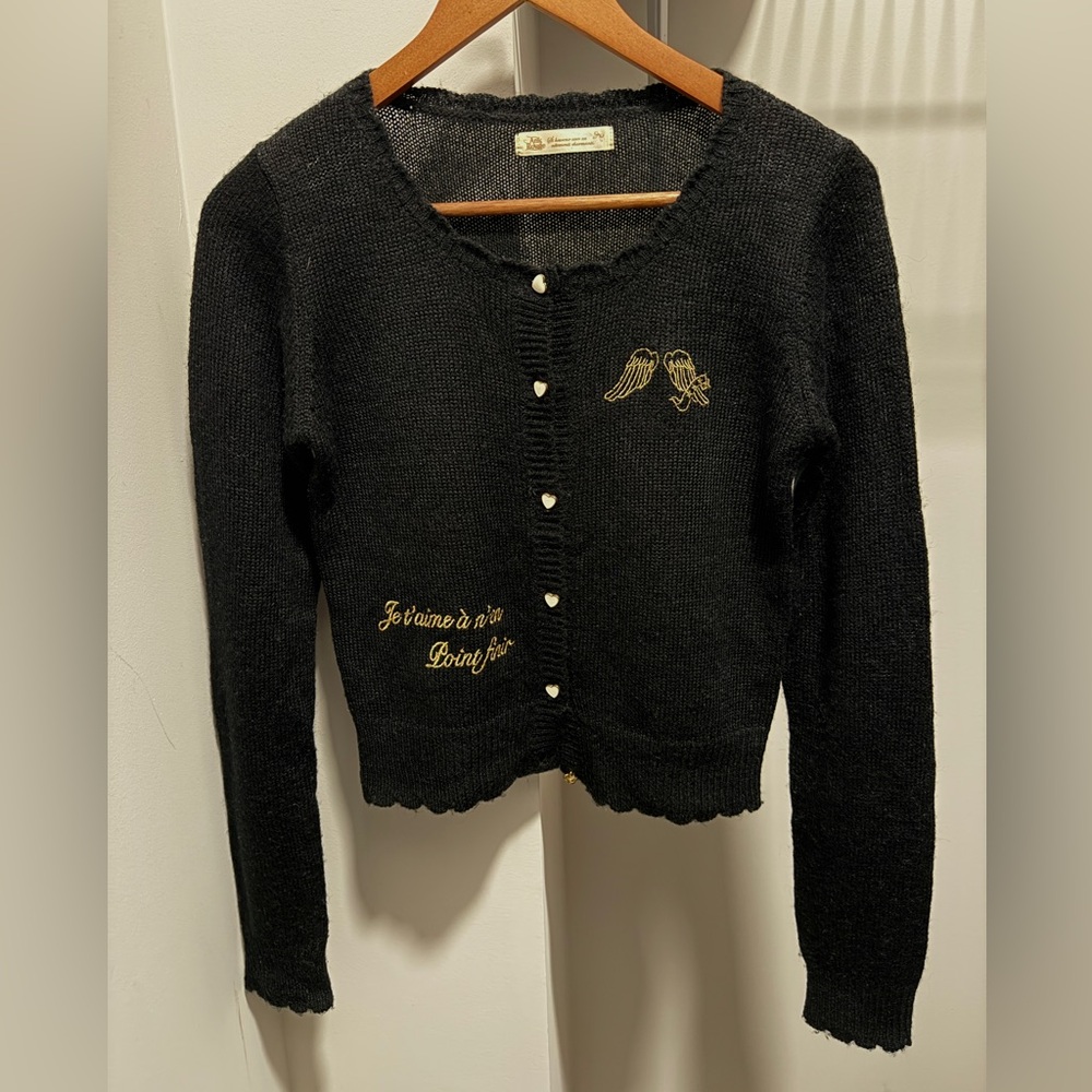 Chic Black Cardigan with heart-shaped buttons